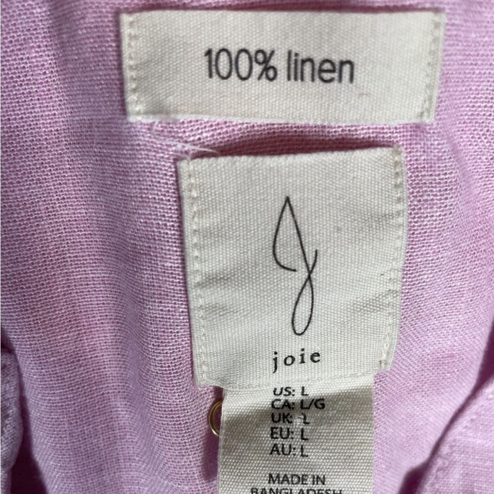 Joie Linen V-neck Button Up Midi Shirt Dress Women’s Size large Pink Belt - Picture 5 of 5